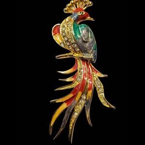 Vintage Multicolor Enamel and Stones Peacock Pin/ Brooch